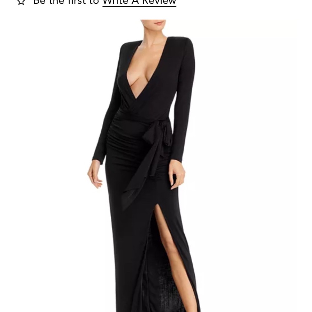 Alice + Olivia Kyra Plunging Black Ruched Long Sleeve Gown size M
